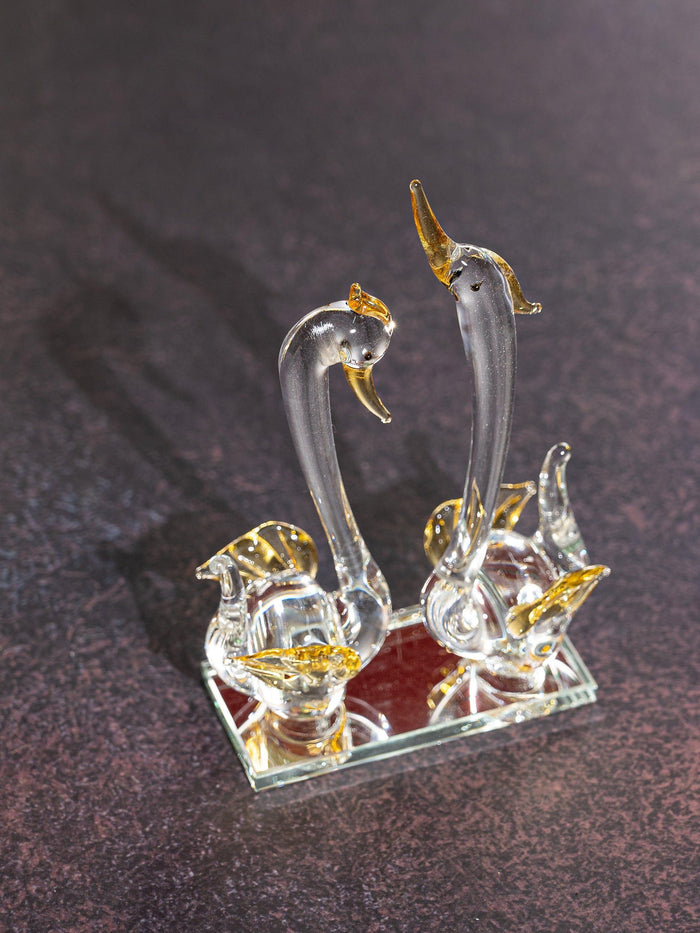 Swan Couple Beautiful Glass Home Decor Showpiece - The Heritage Artifacts