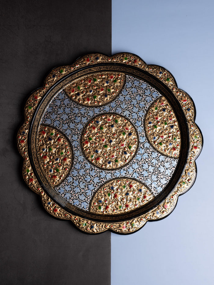 Paper Mache, Colorful Round Decorative Serving Tray without handle - The Heritage Artifacts