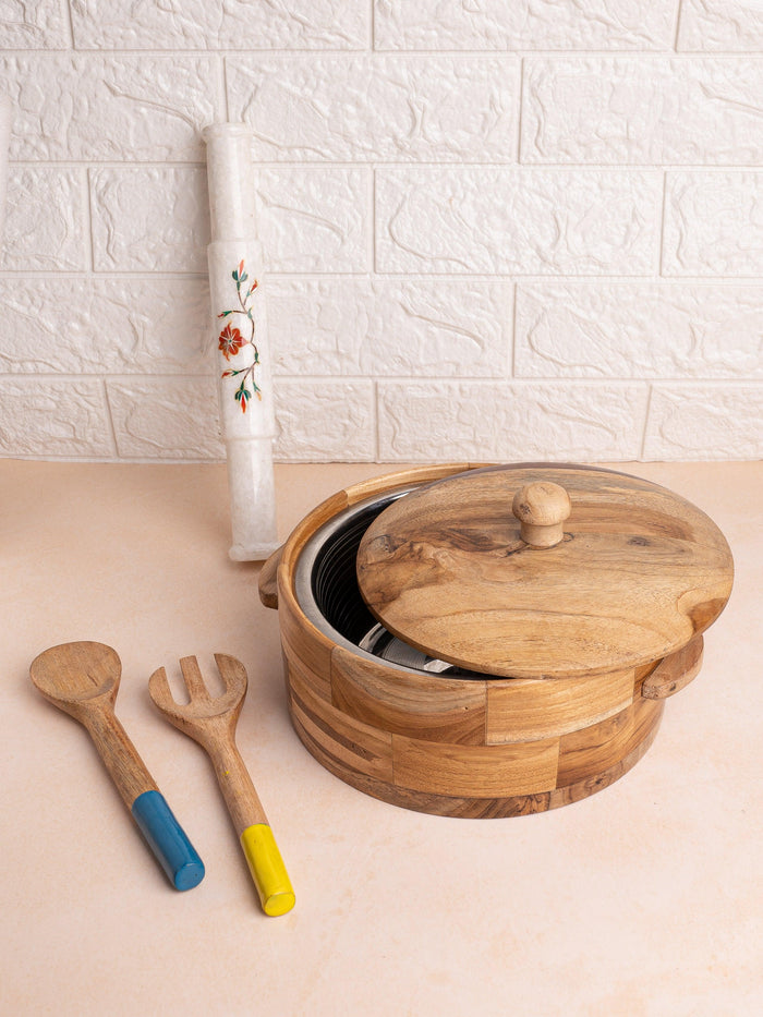 Teak wood carved stylish Chapati / Roti box - The Heritage Artifacts