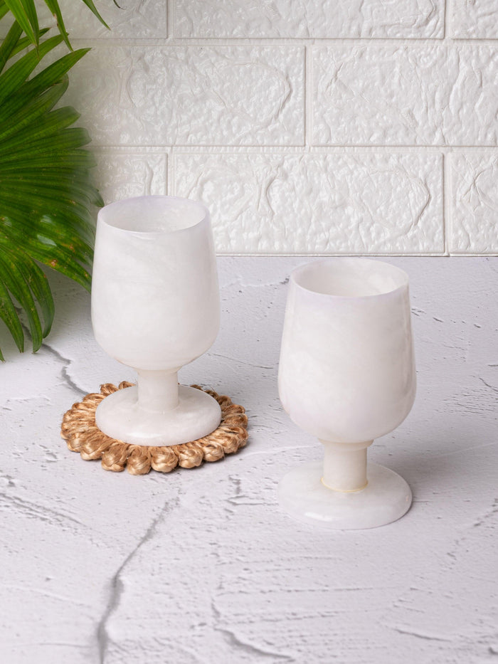 Royal white marble wine glass - set of 2 pcs in a gift box - The Heritage Artifacts