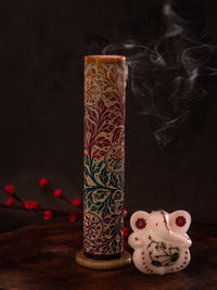 Soapstone carved colorful Incense Stick / Agarbatti Holder - 10 inches height - The Heritage Artifacts