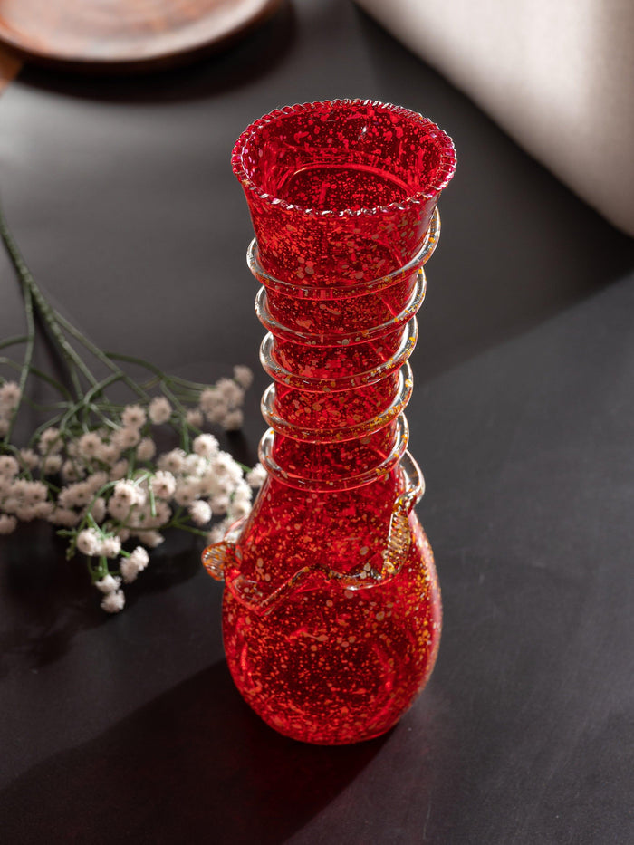 Glass Crafted Red and Yellow Spotted Flower Vase -  11 inches Height - The Heritage Artifacts