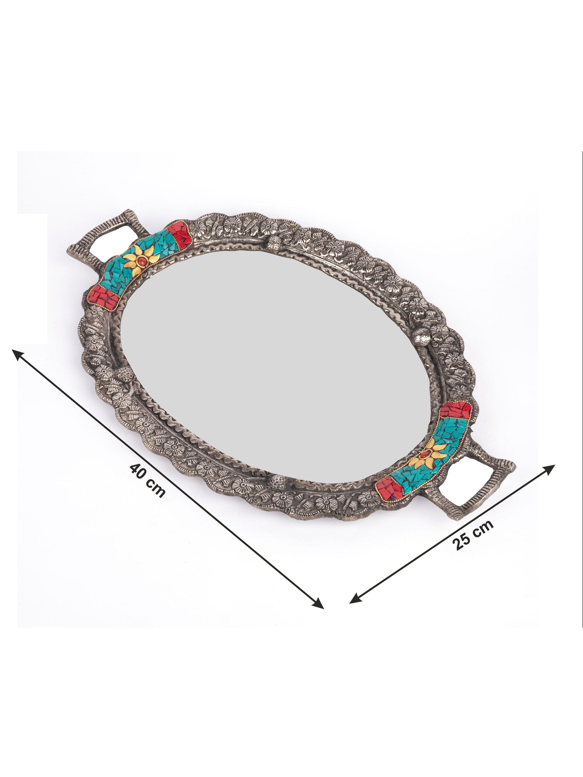Acrylic Serving Tray with Handle and Antique Metal Crafted Borders - The Heritage Artifacts