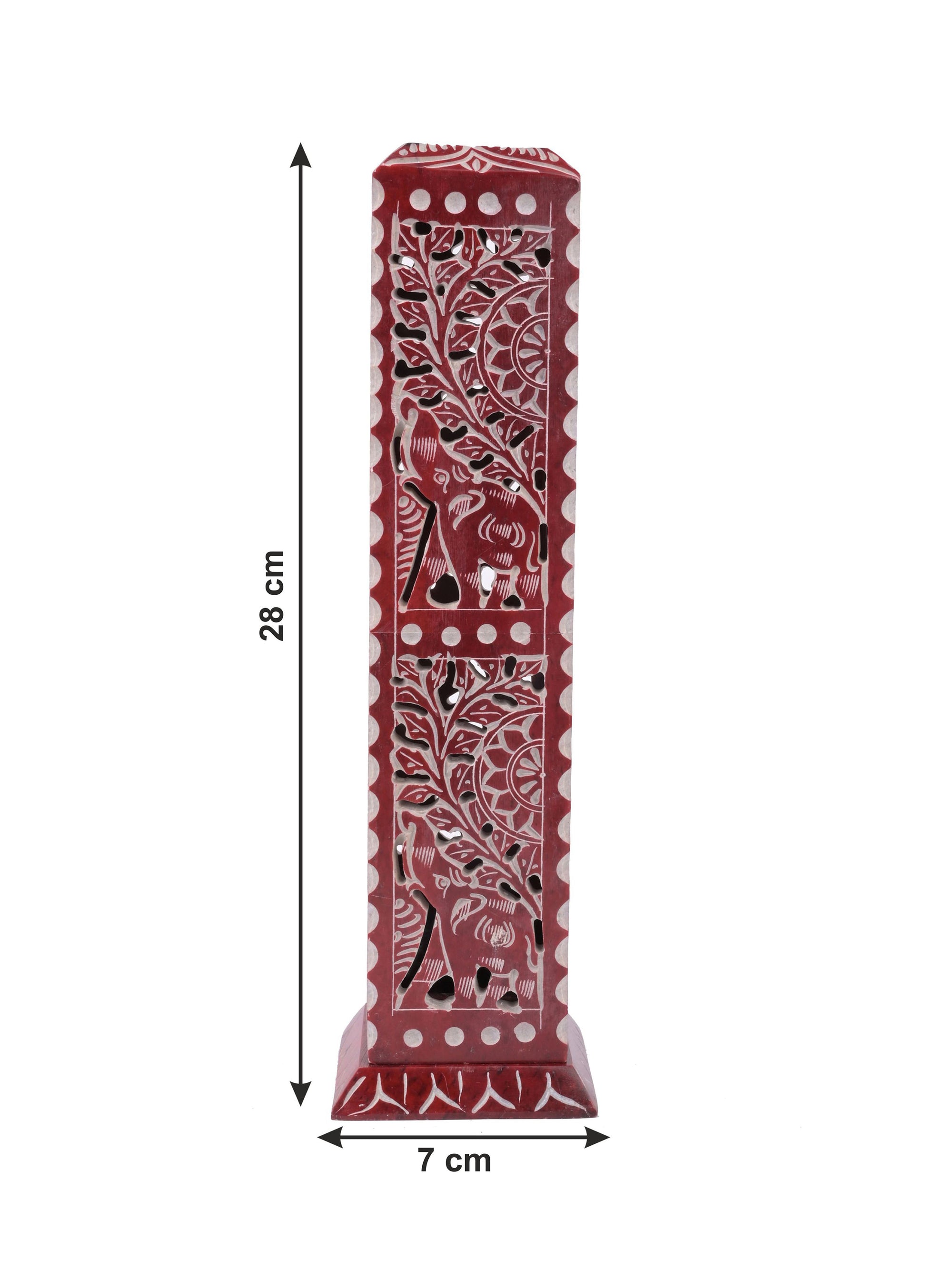 Soapstone carved colorful Agarbatti and Candle stand - 2 in 1 - 11 inches height - The Heritage Artifacts