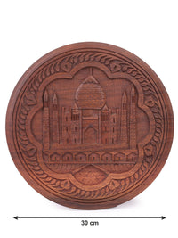 Hand crafted, round shaped, wooden Taj Mahal wall hanging - The Heritage Artifacts
