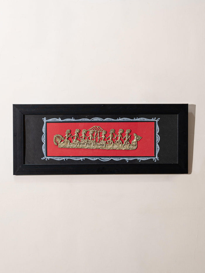 Dokra Art Boat Rowing Wall Decor Frame - 24x10 inches - The Heritage Artifacts