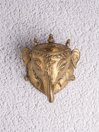 Dokra Art Elephant Head Wall Hanging made of Brass metal - Big 6 inches - The Heritage Artifacts