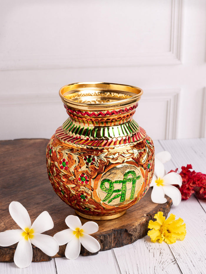 Colorful Kalash / Lota / Pitcher made of Brass for puja purpose - Shri Kalash - The Heritage Artifacts