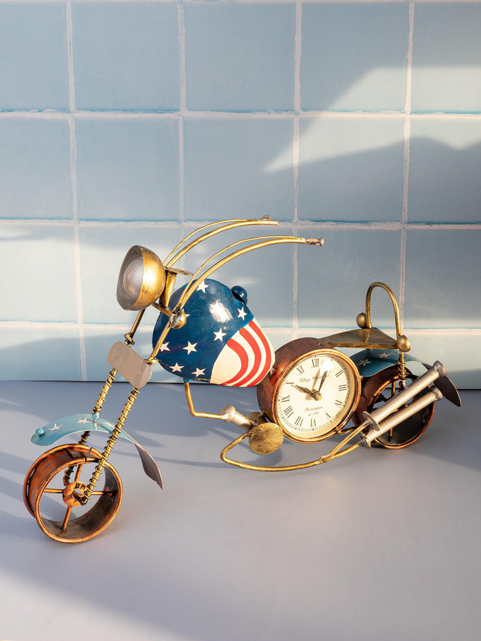 Metal Crafted Bike with Clock Decorative Showpiece - 20 inches - The Heritage Artifacts