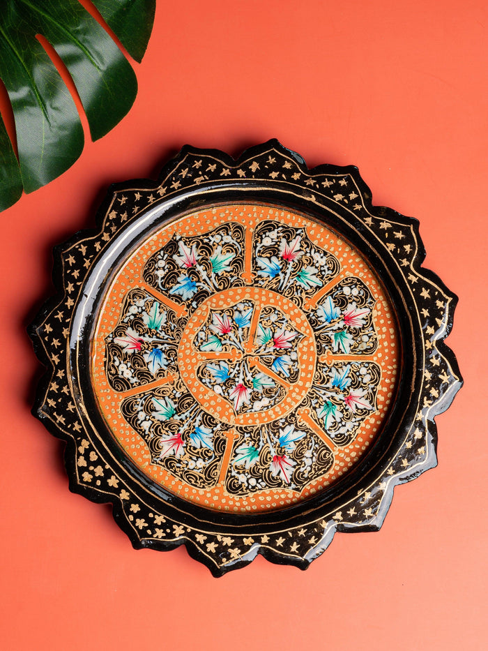 Small decorative Paper Mache Tray in Black and Gold color - The Heritage Artifacts