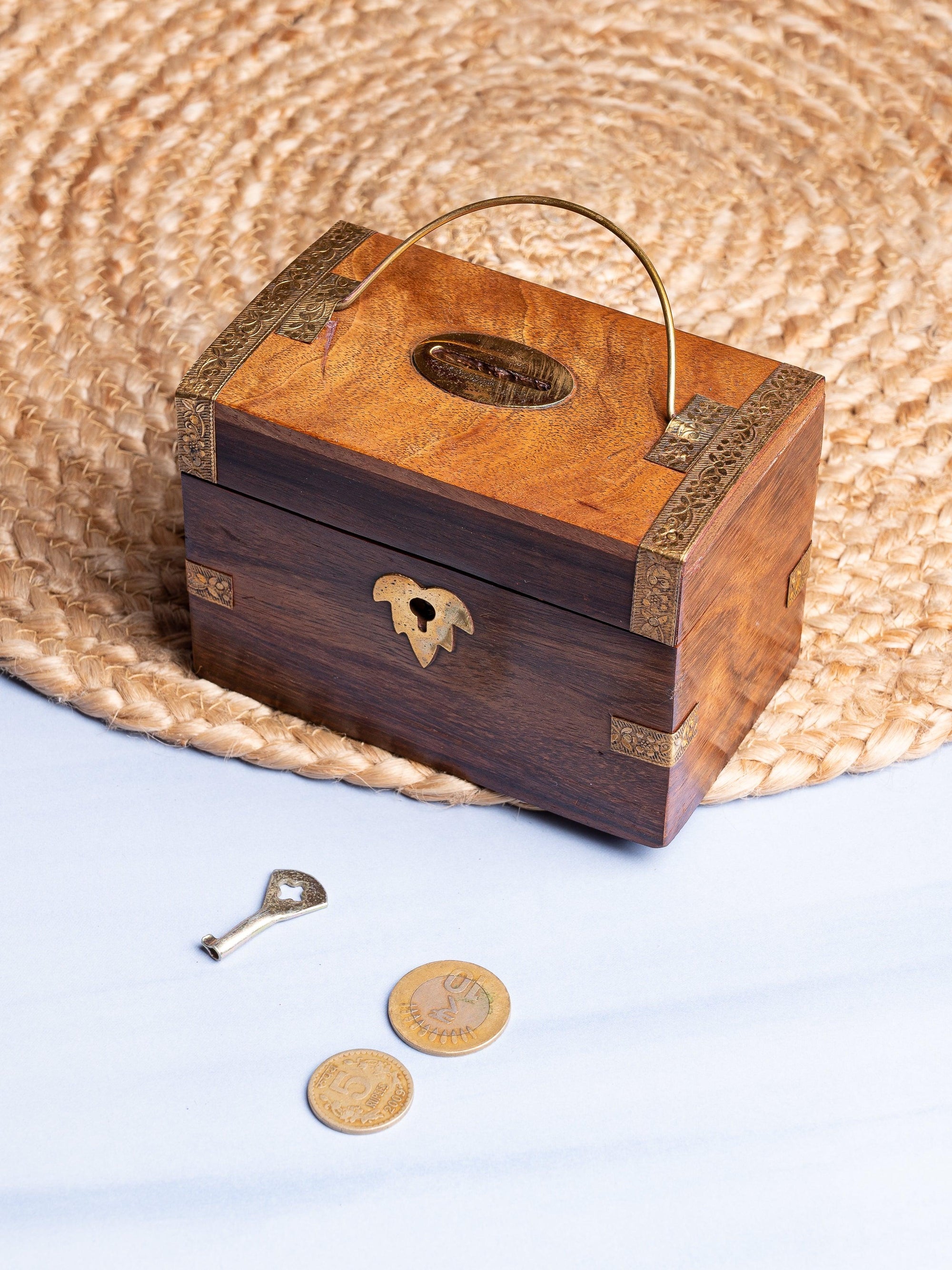 Wooden Treasure Chest design Money Bank / Piggy Bank / Coin box - The Heritage Artifacts