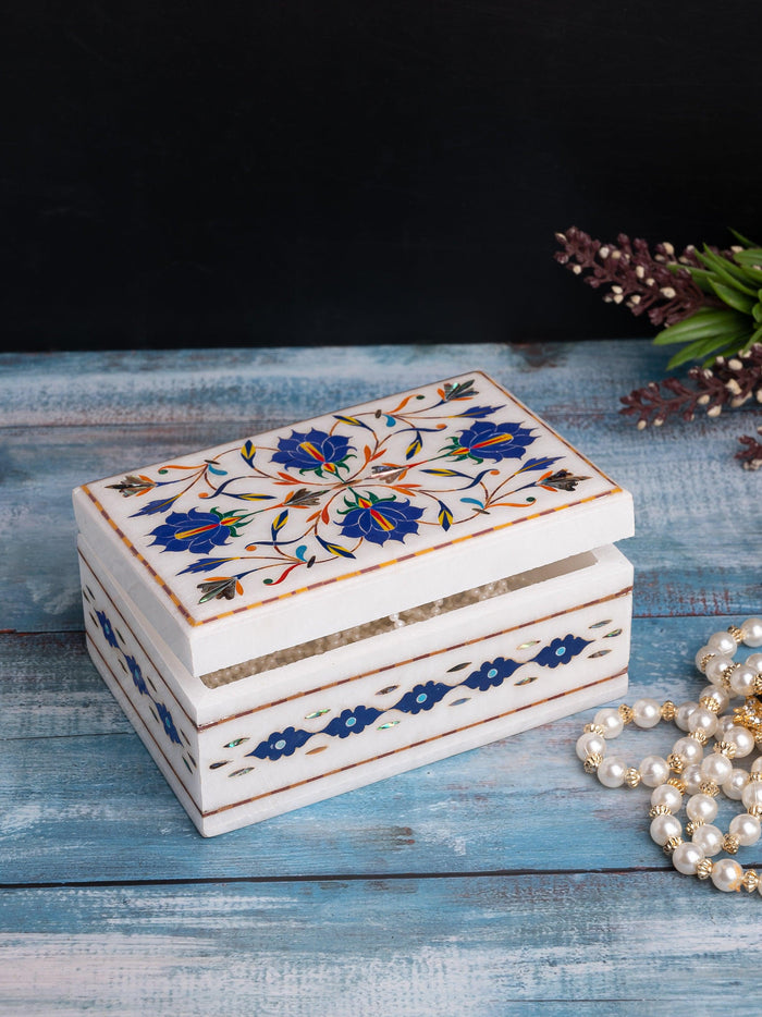 Colorful marble jewellery box with heavy inlay work - The Heritage Artifacts