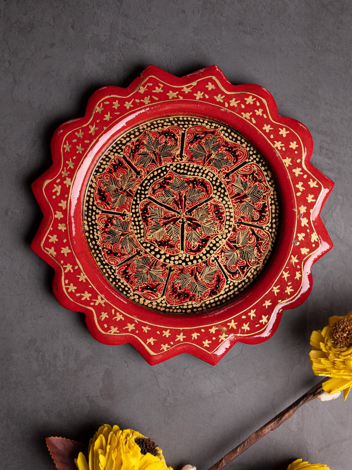 Small decorative Paper Mache Tray in Red and Black color - The Heritage Artifacts
