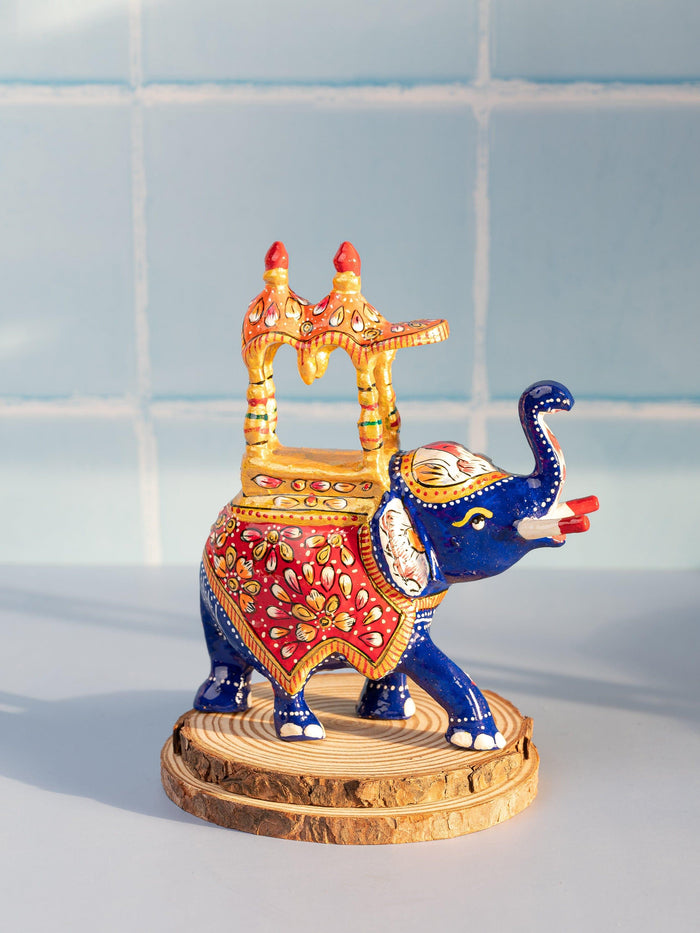 Meenakari Metal Blue Ambabari Elephant Decorative Showpiece - The Heritage Artifacts