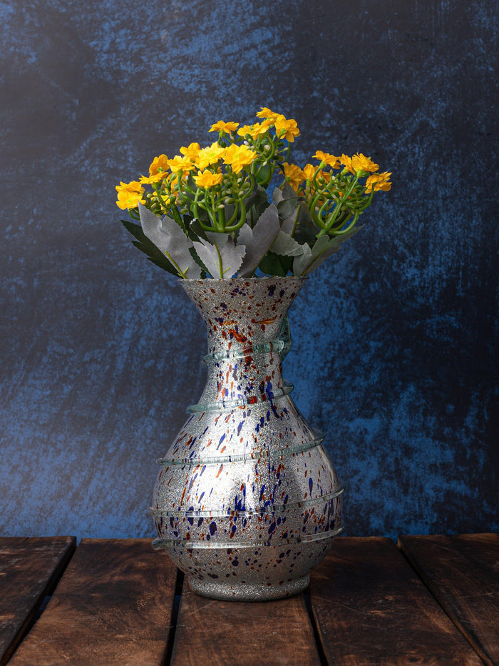 Silver Spotted Glass Flower Vase - 8 inches Height - The Heritage Artifacts