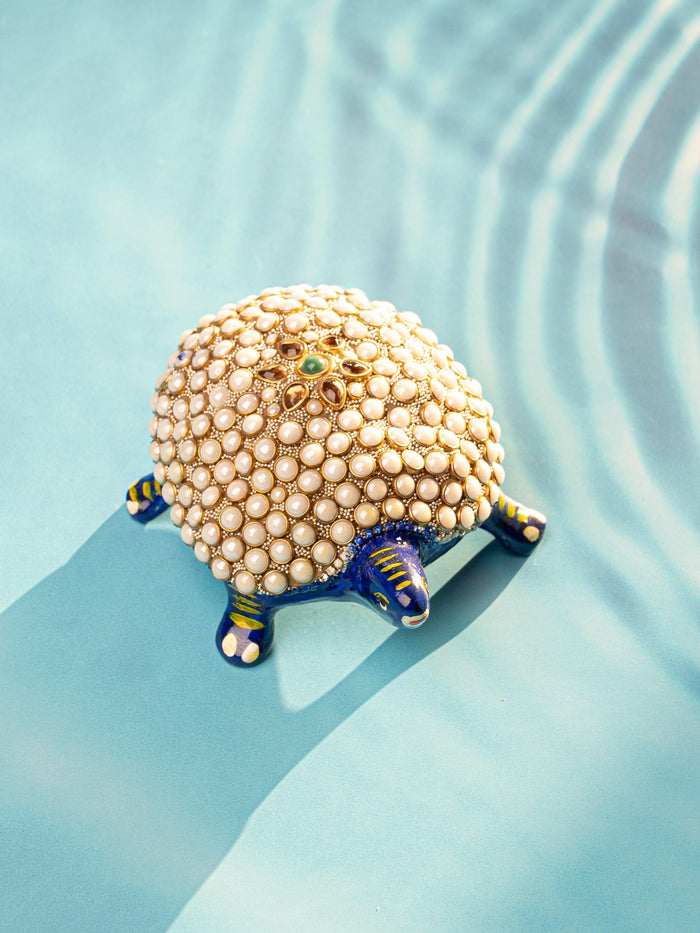 Meenakari and Kundan Work Metal Tortoise Decorative Showpiece - The Heritage Artifacts