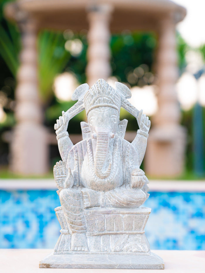 11 inches Lord Ganesha statue hand crafted from Paleva stone - The Heritage Artifacts