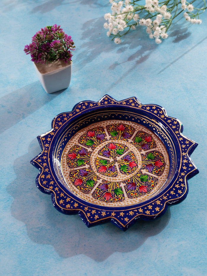 Small decorative Paper Mache Tray in Blue and White color - The Heritage Artifacts