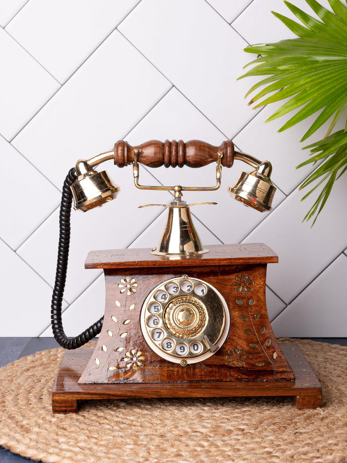 Wooden Brass Vintage Style Rotary Dial working Phone - The Heritage Artifacts