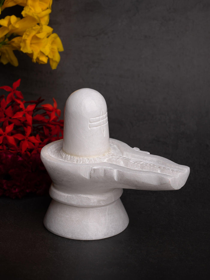 White marble Shivling statue for everyday pooja purpose - 5 inches height - The Heritage Artifacts