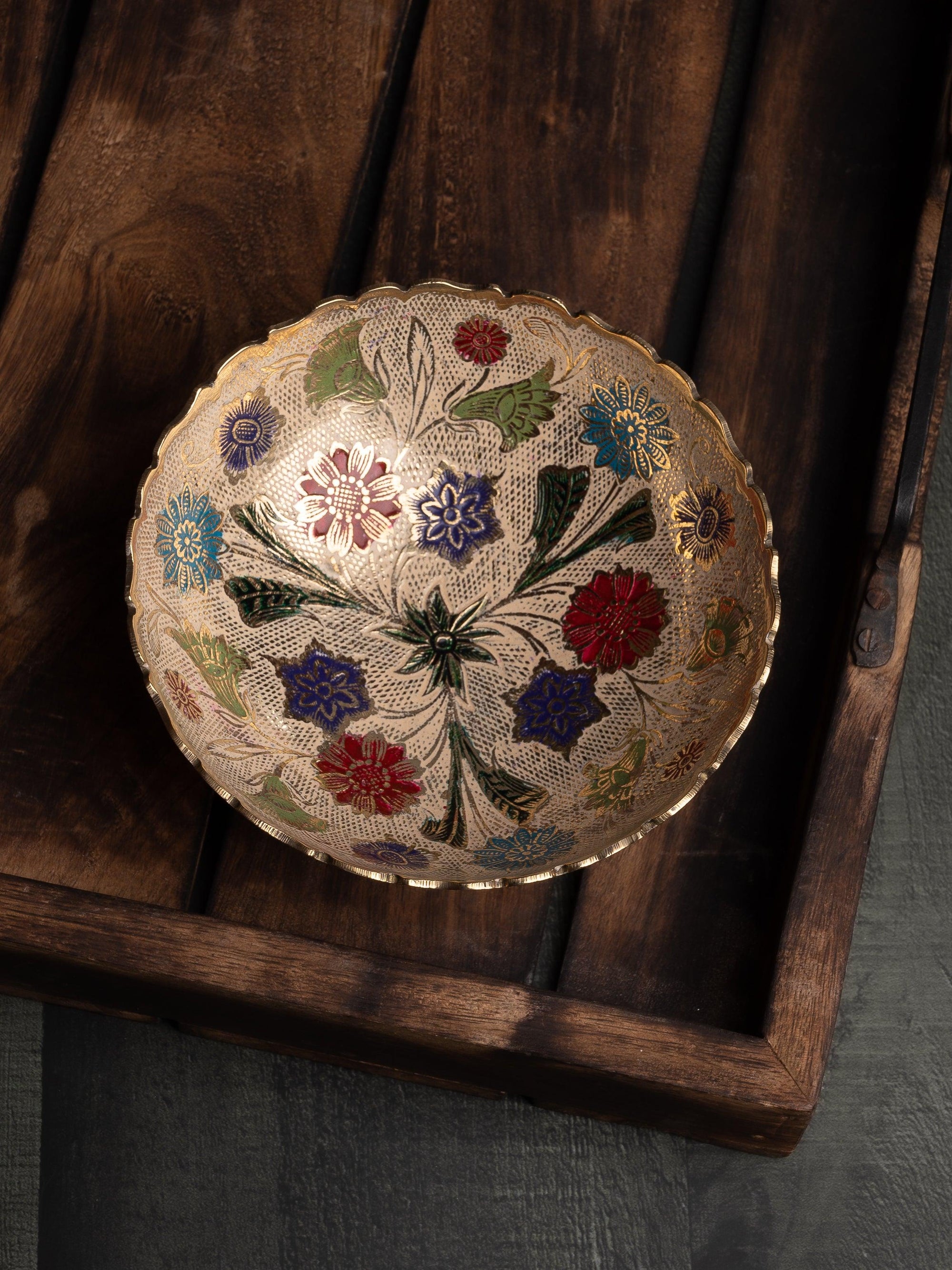 Painted Brass Fruit Bowl, Small size - 6 inches diameter - The Heritage Artifacts