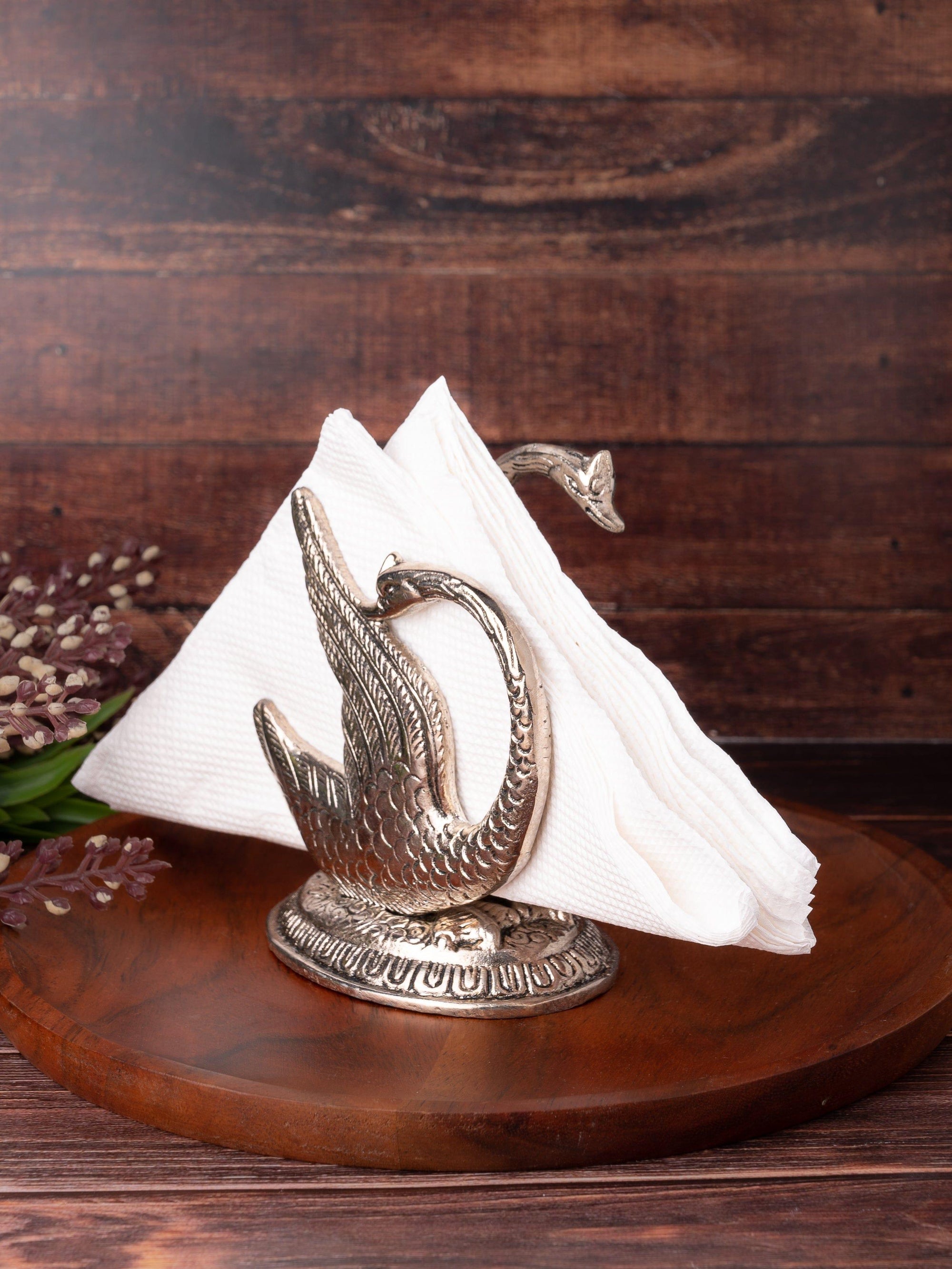 Aluminium Metal Silver Swan shaped Napkin / Tissue Paper holder - The Heritage Artifacts