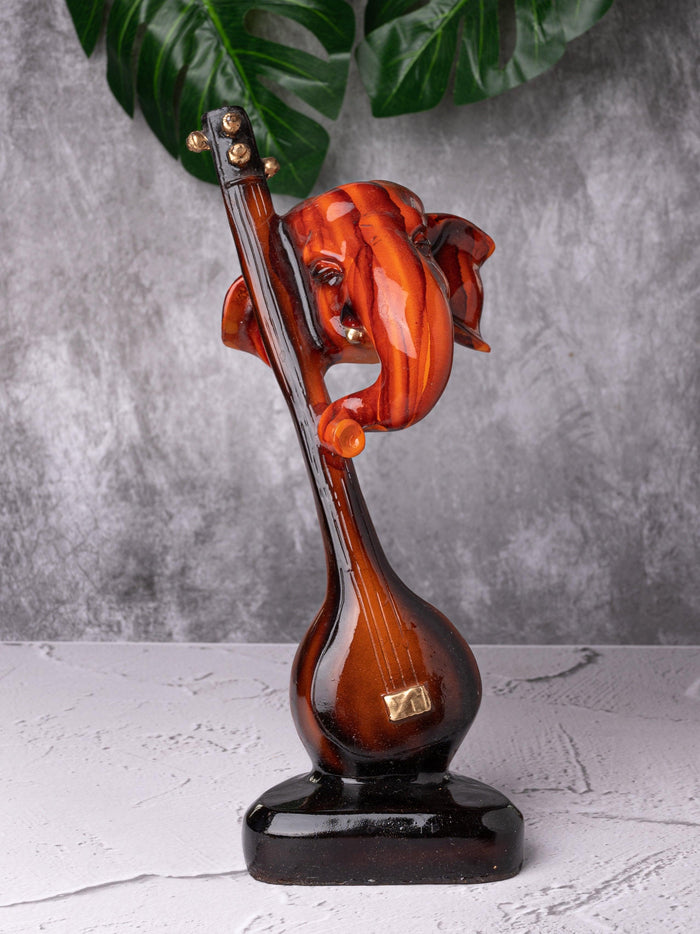Lord Ganesh Statue With Sitar - 12 inches height - The Heritage Artifacts