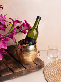 Brass Ice Bucket with handles on both sides - 6 inches diameter - The Heritage Artifacts