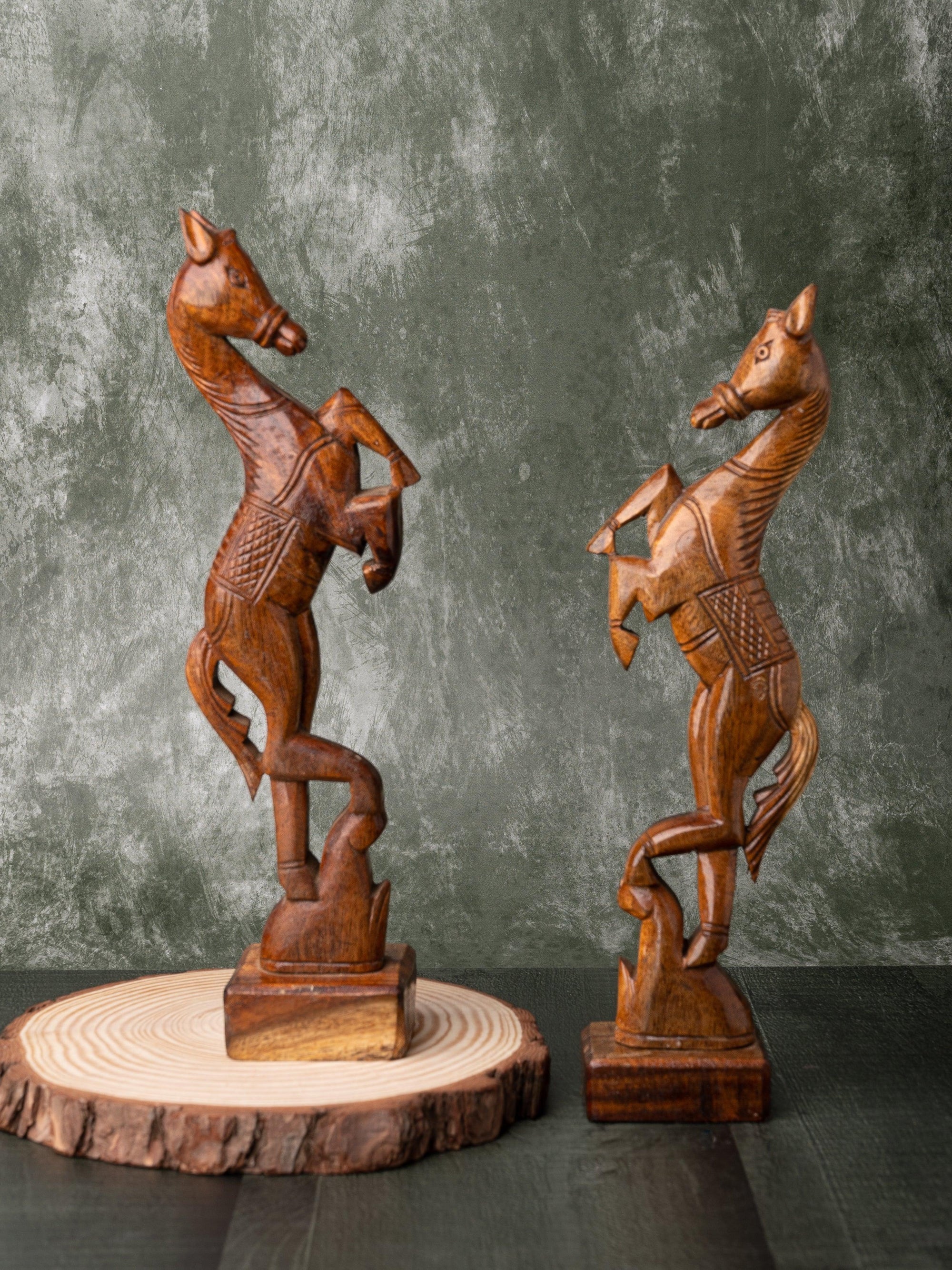 Pair of Wooden Jumping Horses - 10 inches height - The Heritage Artifacts