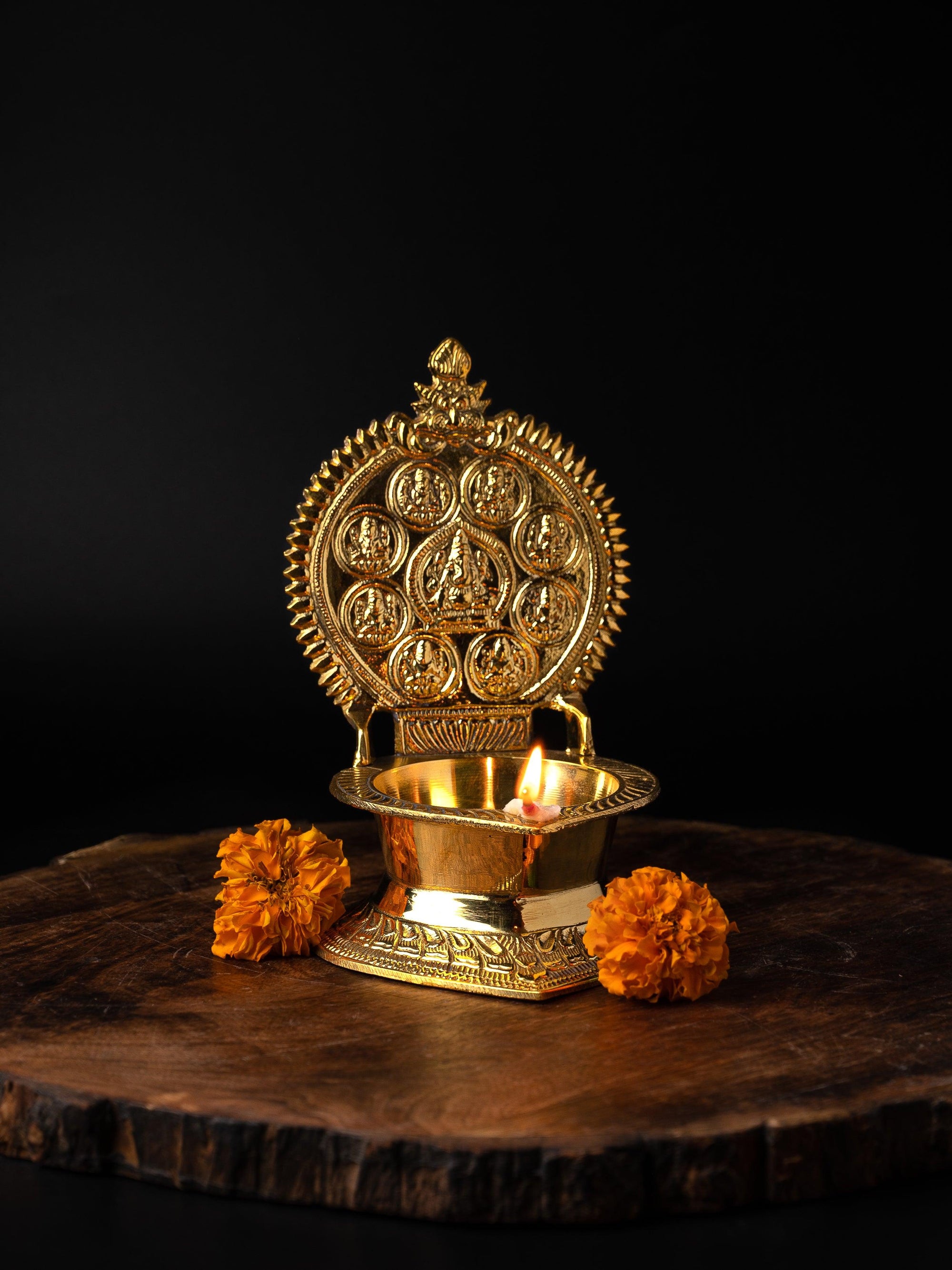 Brass Ashta lakshmi single petal Lamp / Diya - 7 inches height - The Heritage Artifacts