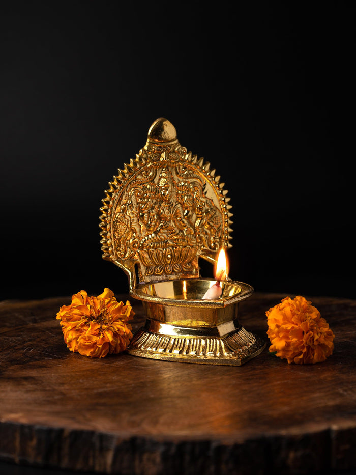 Brass Kanchipuram Kamakshi single petal lamp / diya - 5 inches height - The Heritage Artifacts