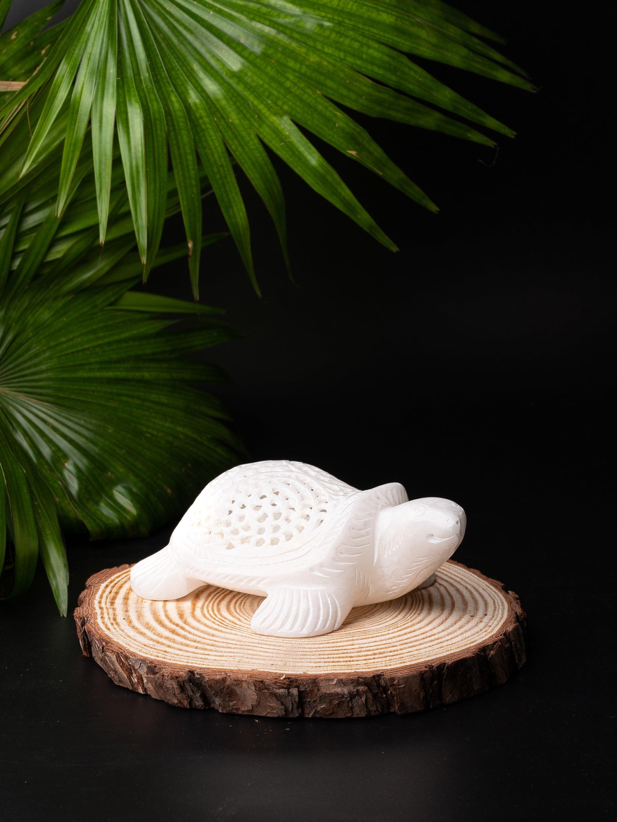 White marble turtle with decorative jali work - The Heritage Artifacts