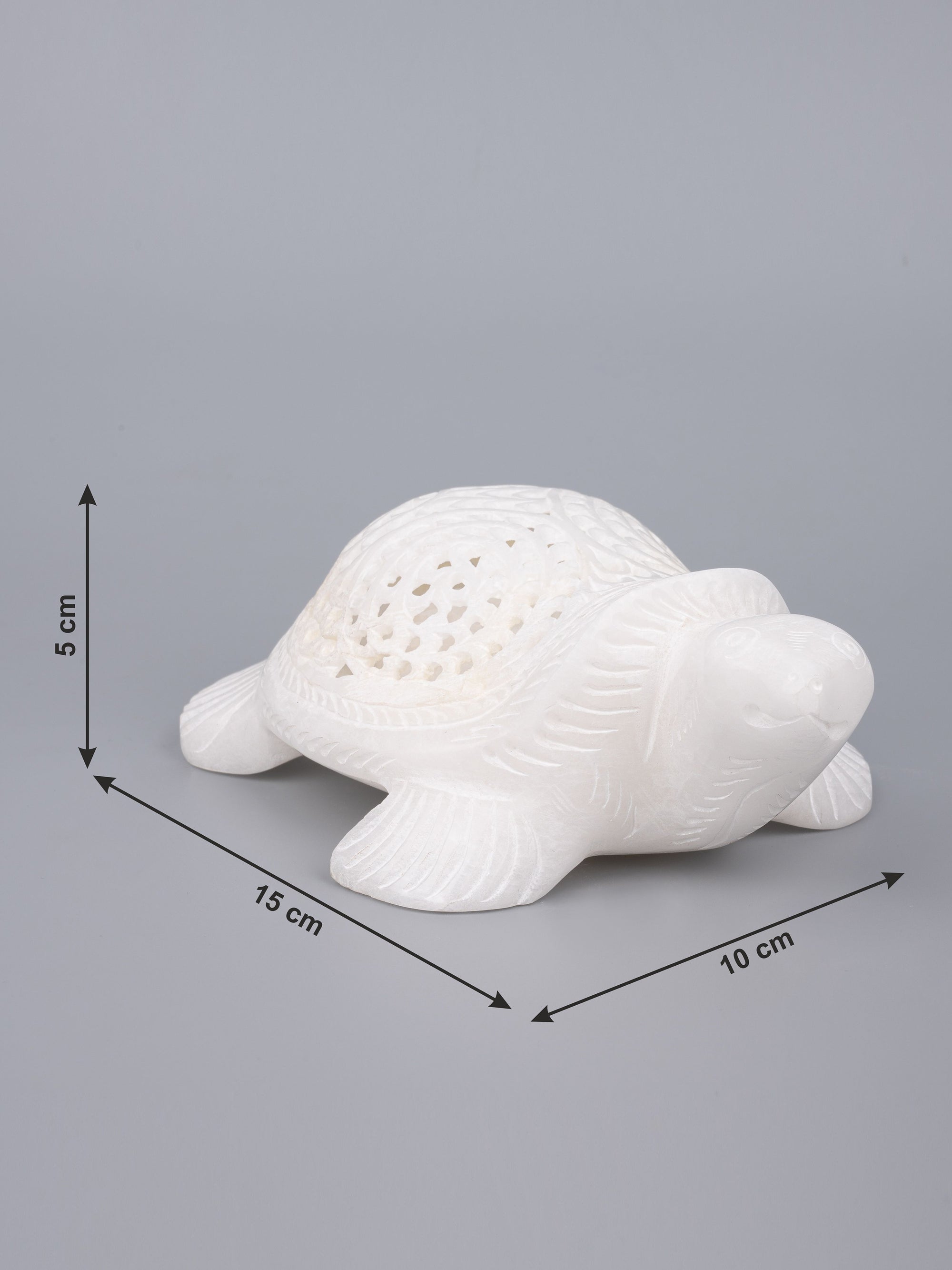 White marble turtle with decorative jali work - The Heritage Artifacts