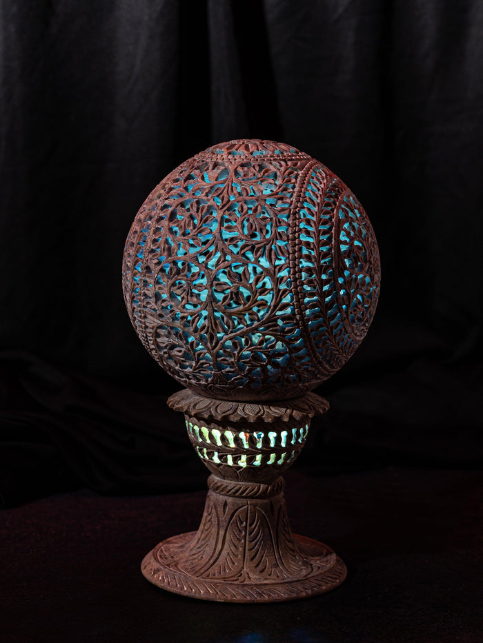 Jaali work Table Lamp with lights made of paleva stone - The Heritage Artifacts
