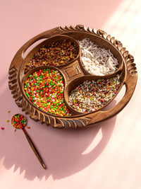 Walnut wood carved Dry Fruit Serving Bowl with 4 compartments - The Heritage Artifacts