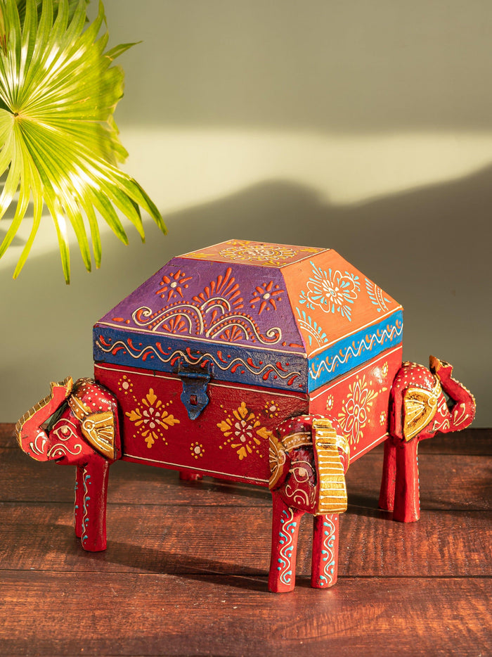 Meenakari Work Four Faced Elephant Box for Multiple Storage Solution - The Heritage Artifacts
