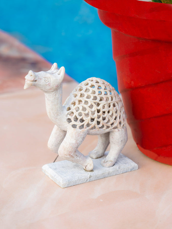 Camel Decorative showpiece with Jaali or open work hand carving on stone - The Heritage Artifacts