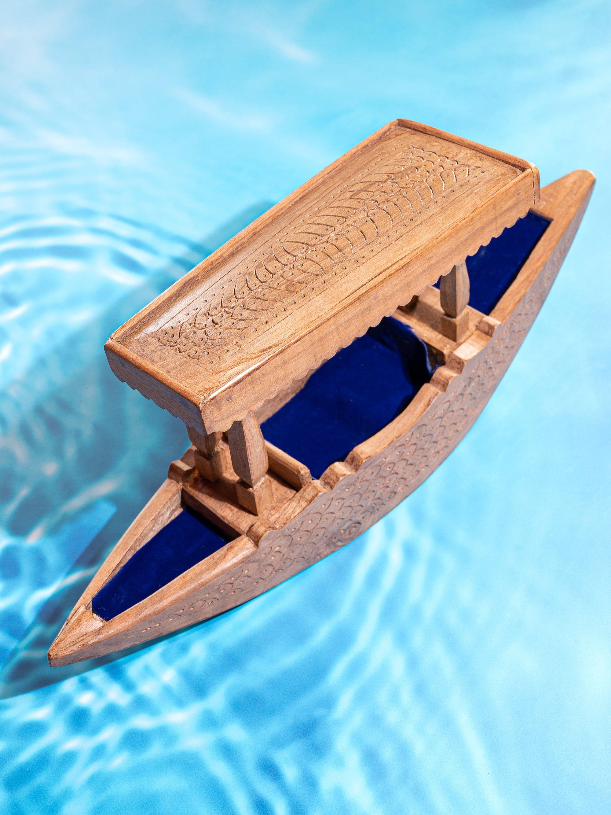 Walnut wood carved Kashmir Boat or Shikara Decor piece- 24 inches long - The Heritage Artifacts