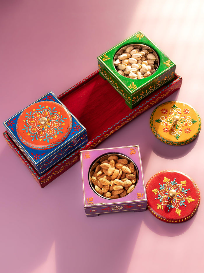 Meenakari Design Dry Fruit Storage Box Set of 3 for Festive Delights - The Heritage Artifacts