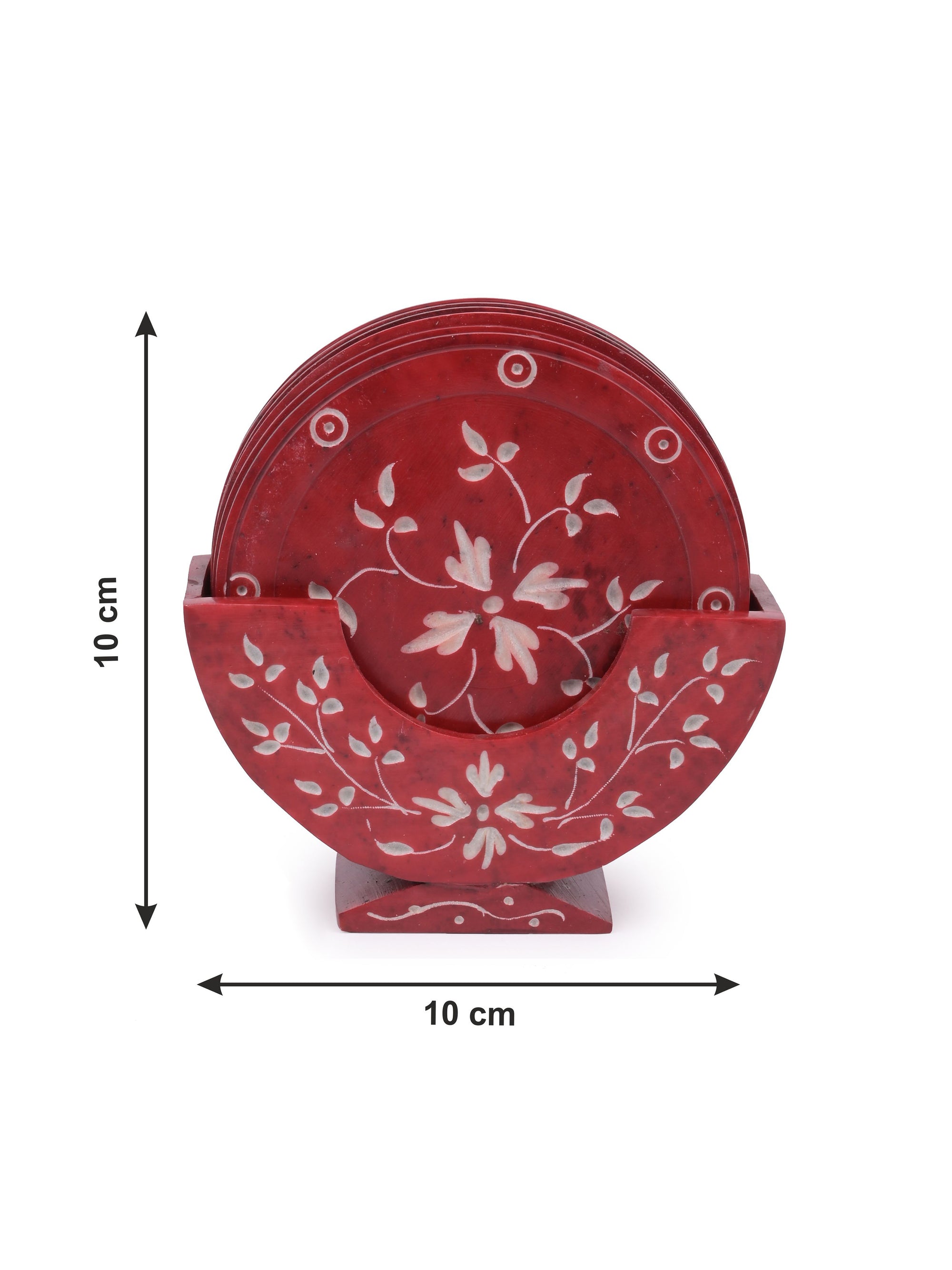 6 pcs hand crafted coaster set with stand made of red soapstone - The Heritage Artifacts