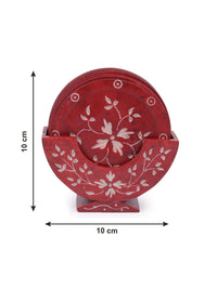 6 pcs hand crafted coaster set with stand made of red soapstone - The Heritage Artifacts
