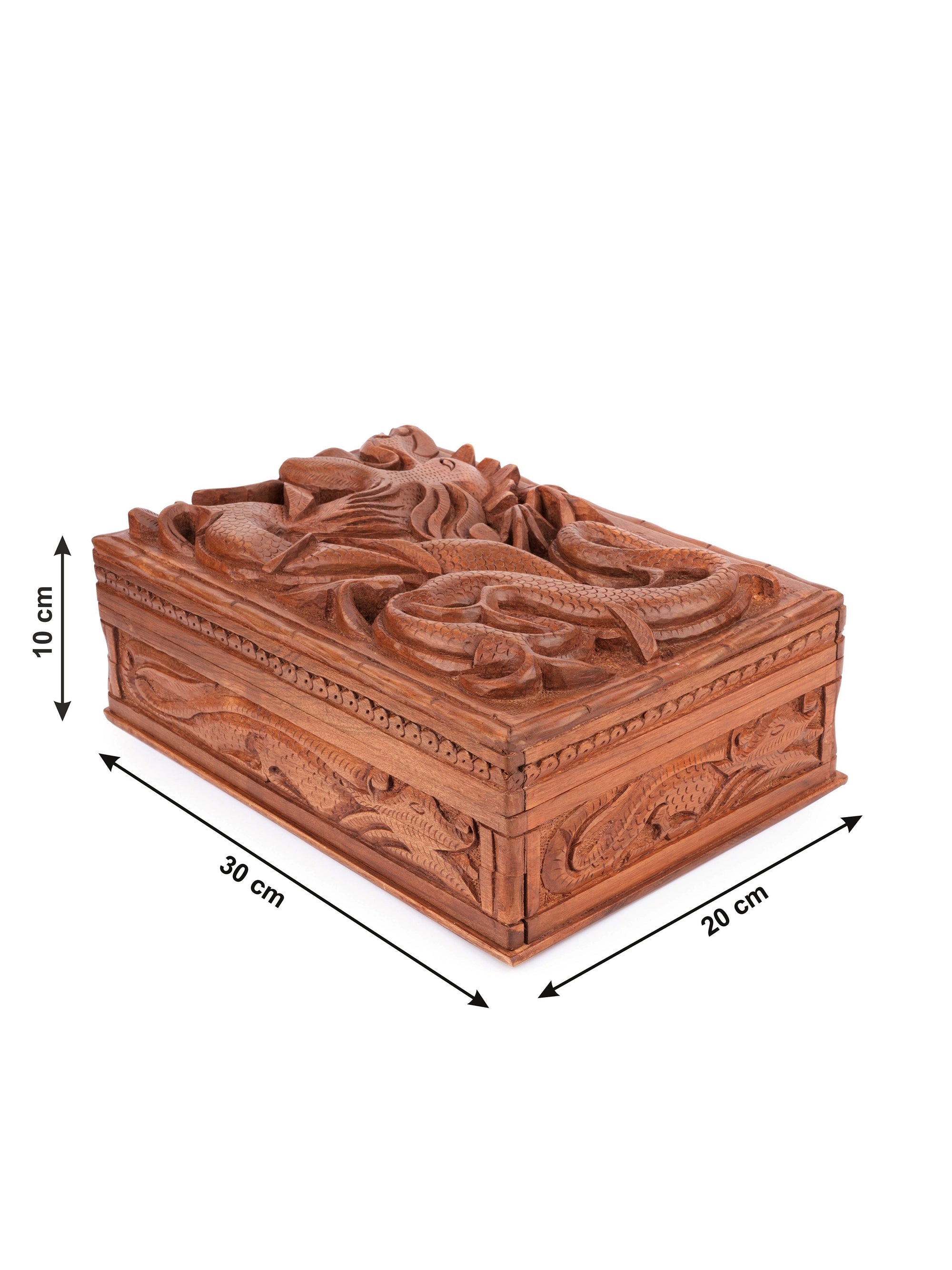 Walnut wood carved Dragon design Storage box, Big size - 8x12 inches - The Heritage Artifacts