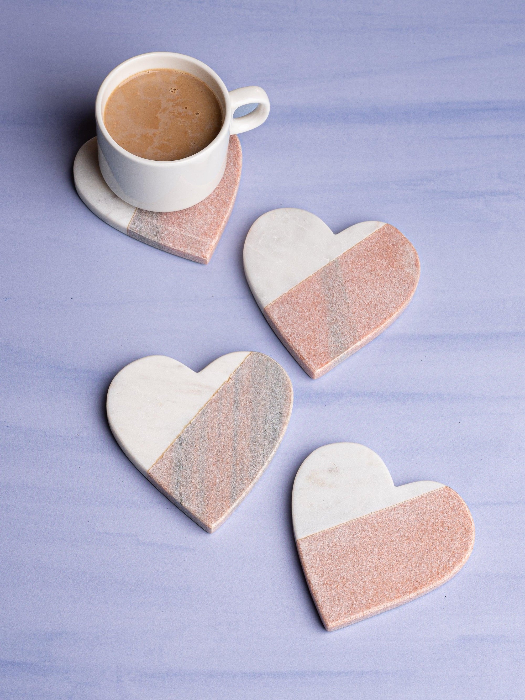 Dual color, heart shaped 4 pieces marble coaster set - The Heritage Artifacts
