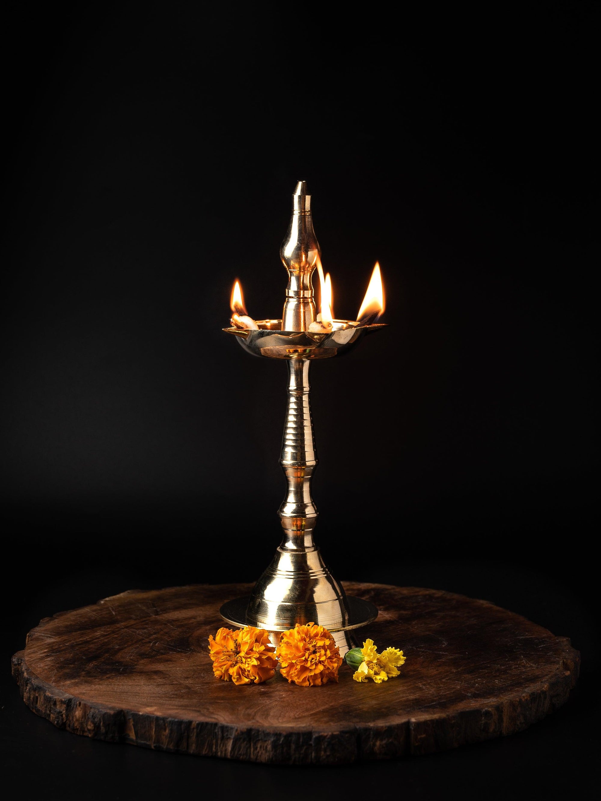 Traditional Brass Diya / Oil Lamp stand for Home and Temple - 12 inches in height - The Heritage Artifacts