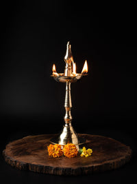 Traditional Brass Diya / Oil Lamp stand for Home and Temple - 12 inches in height - The Heritage Artifacts