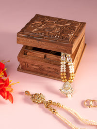 Walnut wood Square Jewellery box with Maple leaves carving on top - 5x5 inches - The Heritage Artifacts