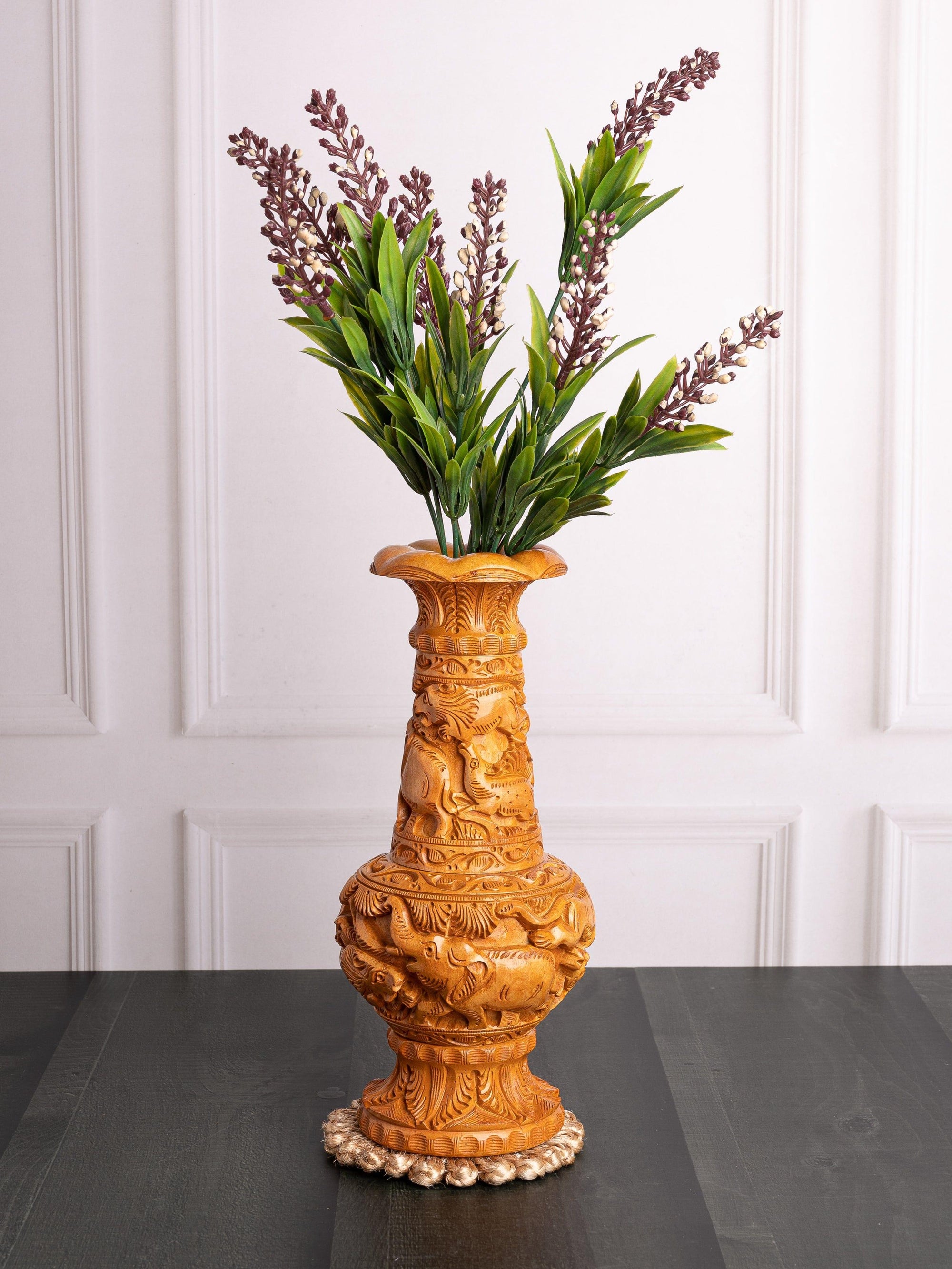 Exclusive Flower Vase intricately hand crafted of Kadam wood - 10 inches height - The Heritage Artifacts