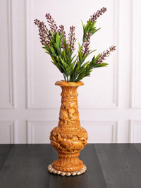 Exclusive Flower Vase intricately hand crafted of Kadam wood - 10 inches height - The Heritage Artifacts