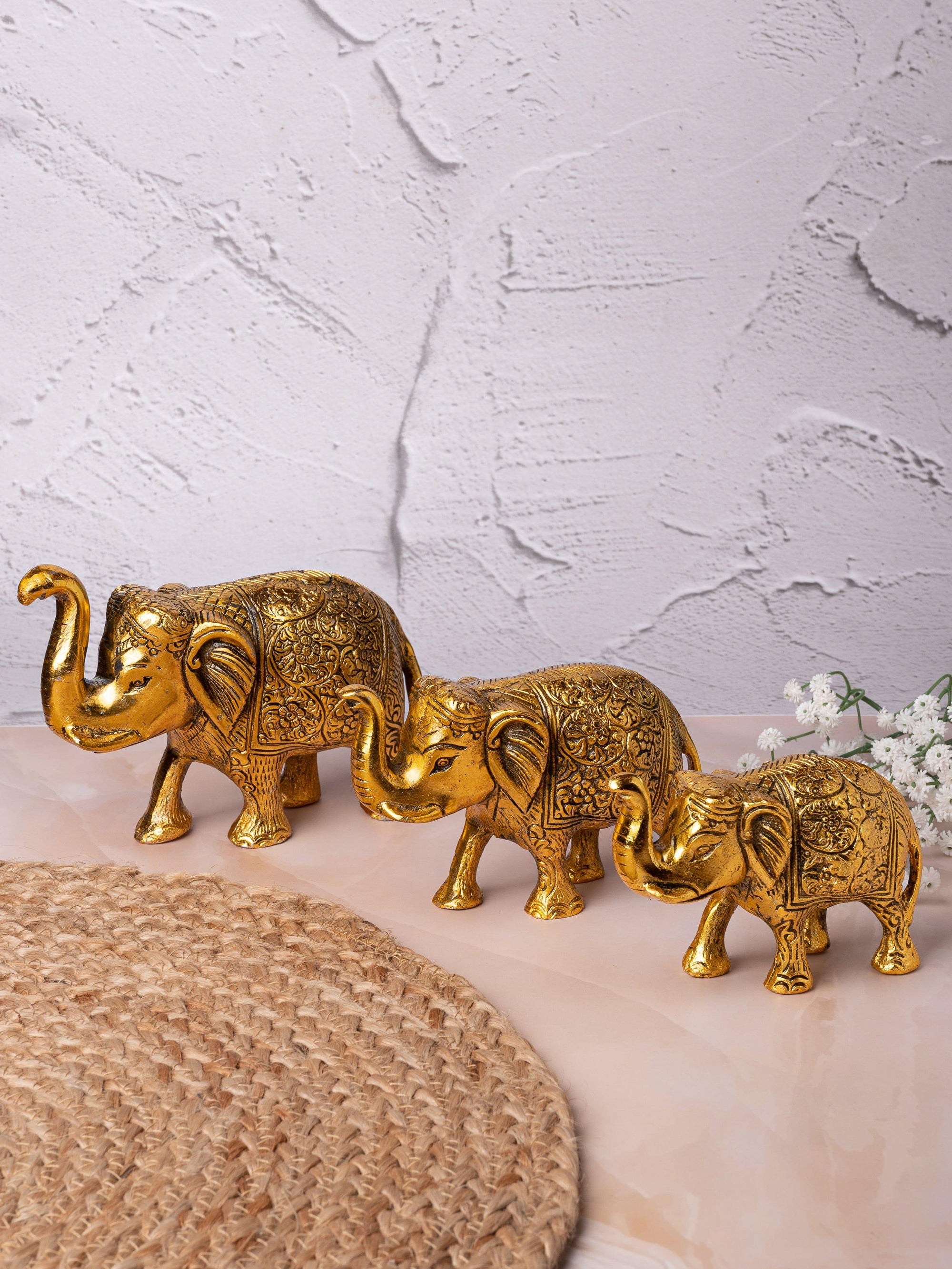 Herd of Elephants in Antique Gold Finish - Set of 3 pieces - The Heritage Artifacts