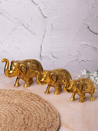 Herd of Elephants in Antique Gold Finish - Set of 3 pieces - The Heritage Artifacts